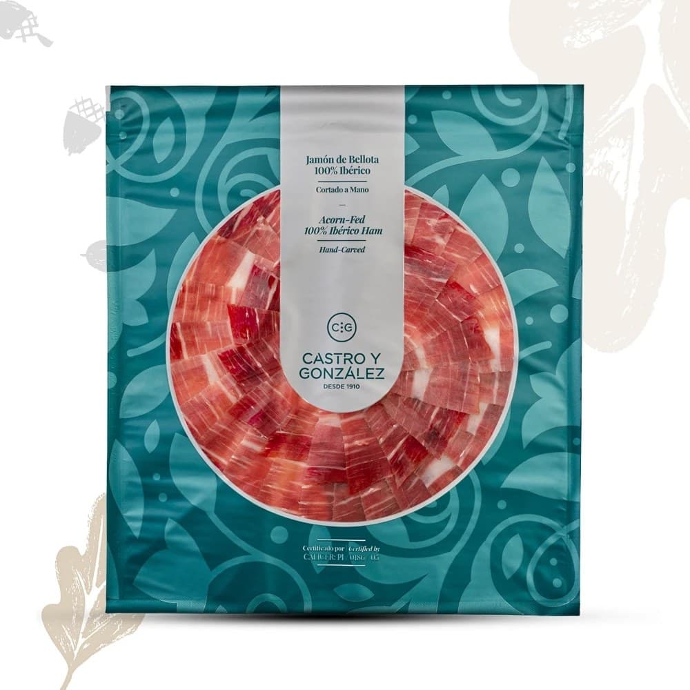 Jamón de Bellota 100% Ibérico · Loncheado a mano
